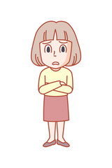 意見する3頭身若い女性イラスト