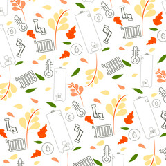 thanksgiving construction tools and leaves seamless pattern