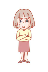 焦る3頭身若い女性イラスト