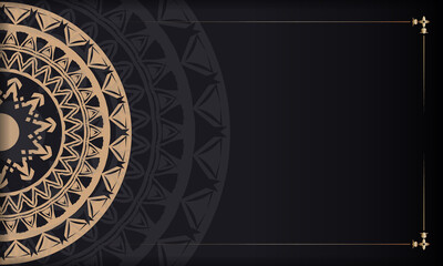 Greeting card template in black with brown vintage pattern