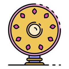 Round wood shield icon. Outline round wood shield vector icon color flat isolated