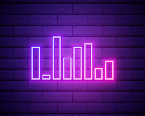Sound wave, simple icon. Pink neon style on brick wall background. Light linear icon with editable stroke