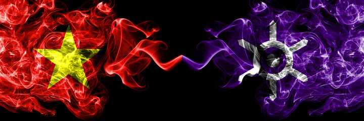 Vietnam, Vietnamese vs Japan, Japanese, Tokyo Prefecture smoke flags side by side.