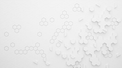 Hexagon pattern on white background.,Hexagonal molecule structure on white,science and technology concept,3d rendering