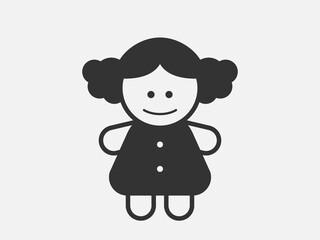 Doll toy icon on white background. Line style vector illustration.