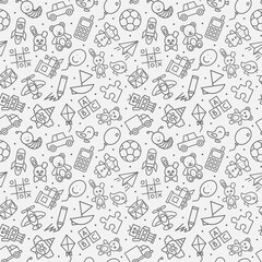 Seamless pattern of kids toys. Baby background, vector illustration.