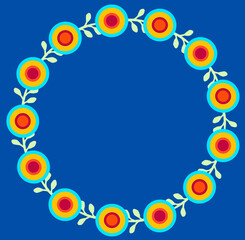 Sunflower wreath made in graphics editor. Perfect for an invitation, postcard, fabric.