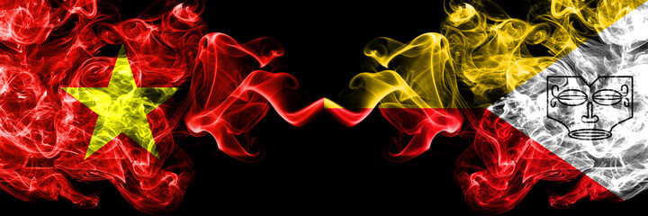 Vietnam, Vietnamese vs Marquesas Islands smoke flags side by side.
