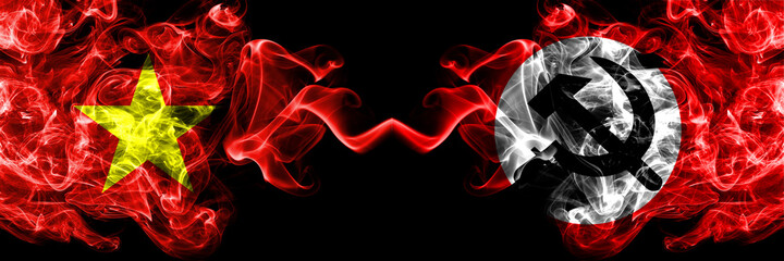 Fototapeta premium Vietnam, Vietnamese vs National Bolshevik Party smoke flags side by side.