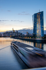 Frankfurt Skyline and ECB Tower at blue hour 1