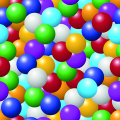 Colorful Balls Seamless Pattern. Vector background made with 3d realistic  balls. Pattern design for wallpaper, banner, poster flyer card, postcard, cover, brochure. Can be used for print or website.