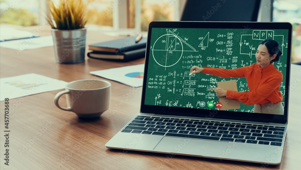 Poster e-learning and online education for student and university concept. video conference call technology