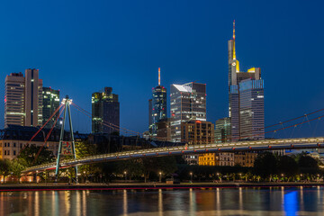 Skyline of Frankfurt at night with Holbeinsteg 1