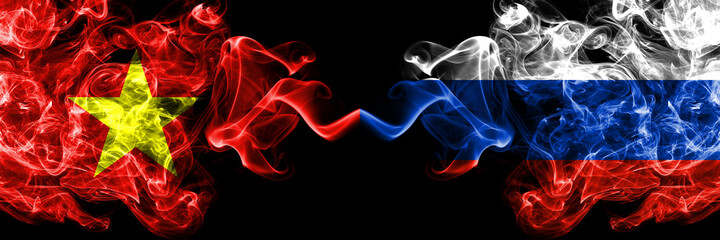 Vietnam, Vietnamese vs Russia, Russian smoke flags side by side.
