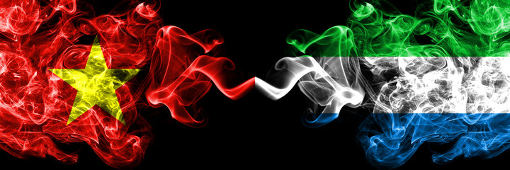 Vietnam, Vietnamese vs Sierra Leone smoke flags side by side.