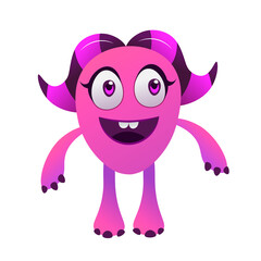 Cute Purple Monster - Cute cartoon illustration of a happy purple horned monster in her basic pose suitable for halloween, emoticon, children book illustration, and mascot logo - Vector Illustration