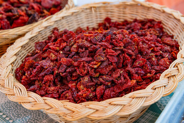 Dried tomatoes in the basket.