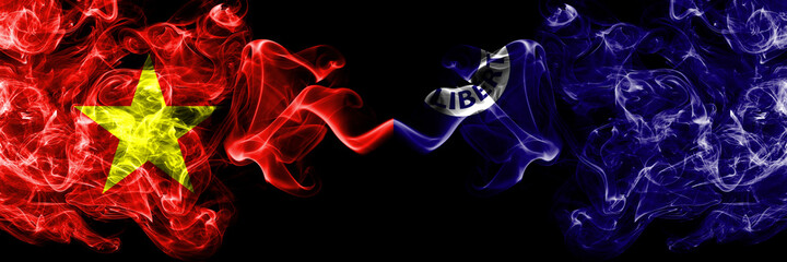 Vietnam, Vietnamese vs United States of America, America, US, USA, American, Fort Moultrie, South Carolina smoke flags side by side.