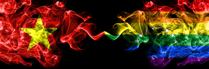 Vietnam, Vietnamese vs Venezuela, gay smoke flags side by side.