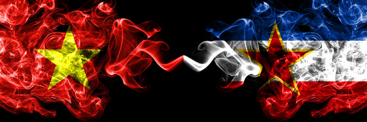 Vietnam, Vietnamese vs Yugoslavia, Yugoslavian smoke flags side by side.