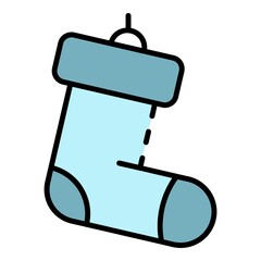 Winter santa sock icon. Outline winter santa sock vector icon color flat isolated