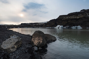 Mysterious landscape by the lake, Sólheimajökull Glacier