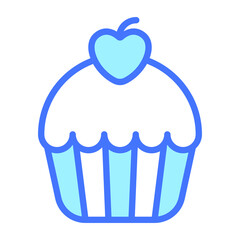 cupcake, cream cake, cheer Icon, simple design blue line icon.