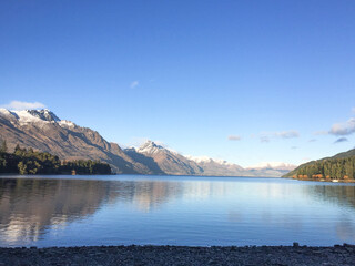 Naklejka premium Stunning scenery along lake Wakatipu in Queenstown,South Island, New Zealand