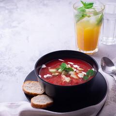 tomato soup with bread and basil gazpacho