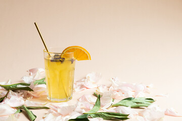 peony orange juice lemonade with basil leaves