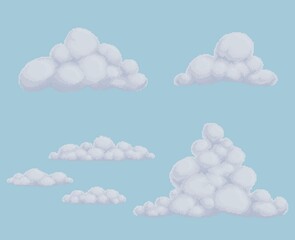 Pixel art illustration set of clouds for your game, illustration or advertizing, 8bit clouds. Pixel art game assets. 2d illustration.