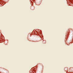 Seamless background from sketches various Santa Claus hats