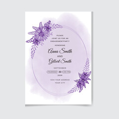 Watercolor Floral Wedding invitation card with beautiful flower and leaves