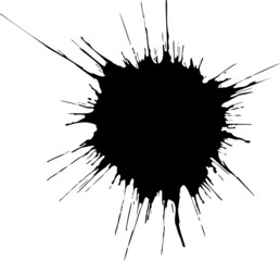 Black Ink watercolor drop on white background.