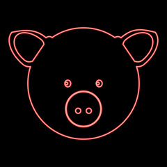 Neon pig head red color vector illustration flat style image