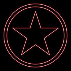 Obraz premium Neon star in circle red color vector illustration flat style image