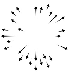 Arrows pointing outwards. Radial, radiating arrows