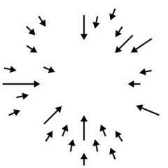 Arrows pointing inward. Radial, radiating arrows, pointers