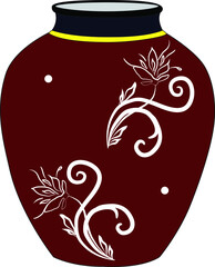 Beautiful maroon flower vase with white design vector illustration. Traditional vase with paintings modern home decors .
