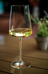 white wine on the wooden table