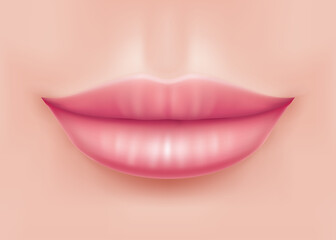Lip enhancement filler in cosmetology. Hyaluronic acid gel. Botox injection lips. Plump sexy full lips. Perfect clean skin beautiful spa tender lips. Medical and beauty concept. Realistic 3D vector.
