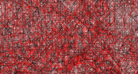Red chaotic lines background. Hand drawn lines. Tangled chaotic pattern. Vector illustration.