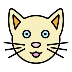 Cute cat face icon. Outline cute cat face vector icon color flat isolated