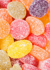 Various color and taste jelly sweet sugar candies to use as background.