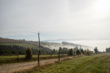 Obraz premium view of the mountains in the fog