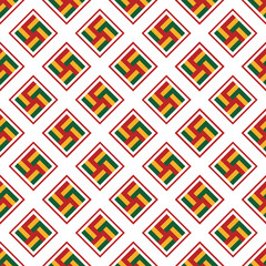 Abstract graphic seamless of red,green and yellow in 4 boxes rotation on white background.Vector beautiful Asian clothing  pattern design for decorating , fabric, wrapping, textile, wallpaper, apparel