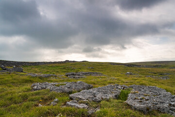A cloudy late summer 3 shot HDR image of Limestone pavement on Orton Fell, above Orton, in Cumbria, England. 