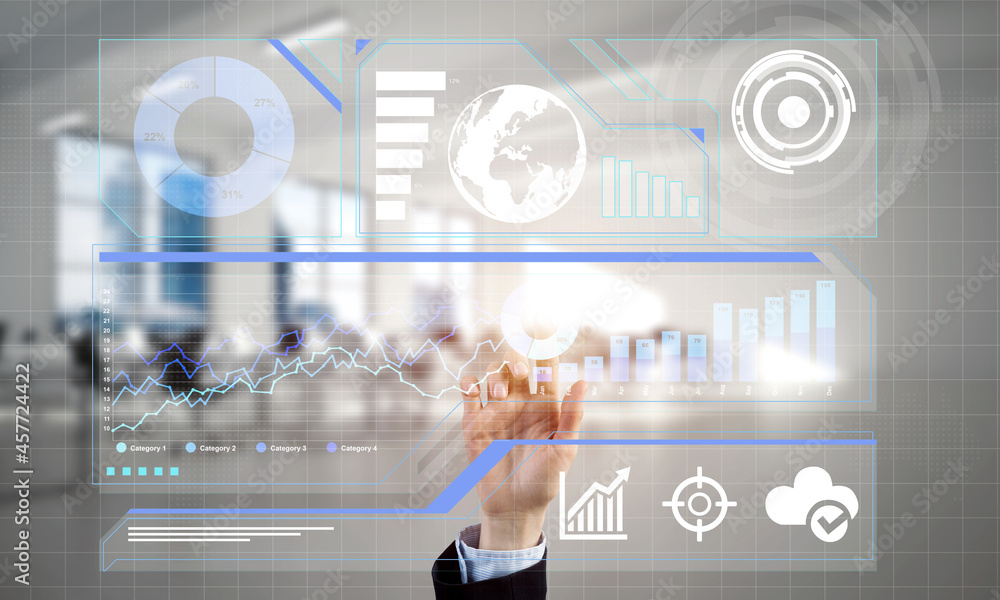 Aufkleber concept of using modern technologies for business globalization and networking