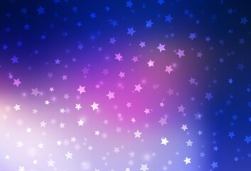 Dark Pink, Blue vector texture with colored snowflakes, stars.