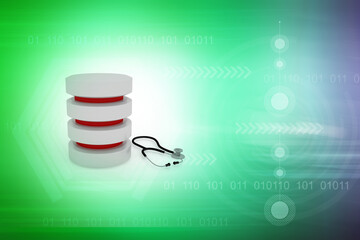 3d illustration datbase server with aux rj 45 cables
